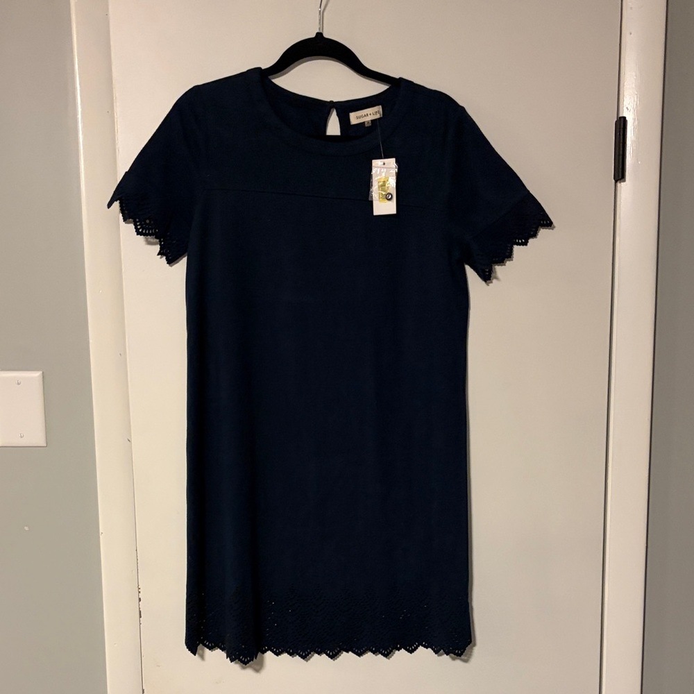 Sugarlips NWT navy blue suede dress